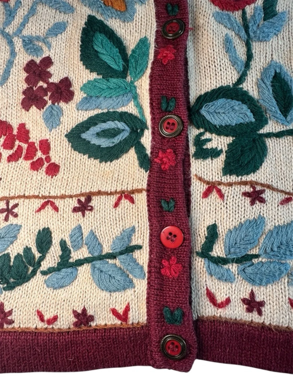 Vintage 90s The Eagle’s Eye Hand Knit Floral Embroidered Sweater Vest - Picture 3 of 10